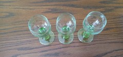 Set of 3 Liquor Cordial Shot Glasses Green Stem maybe Bormioli Rocco Limoncino ?