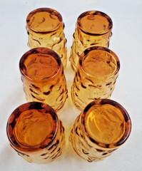 Set 6 Vtg MCM Bryce El Rancho Orangey Amber Gold Dimpled 3 5/8″ Juice Glasses