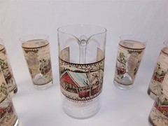 Johnson Brothers Friendly Village Glass Tumblers & Pitcher Covered Bridge 10 Pcs
