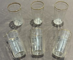6 Vintage MCM Juice / Cocktail Glasses W Gold Trim