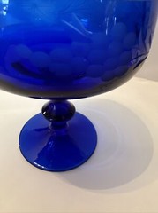 Cobalt Blue Glass Sherbet Sorbet Dessert or Cocktail Etched Grapes 4.5” Leaves