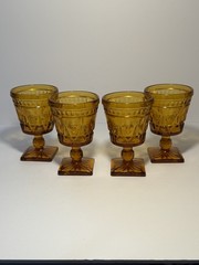 (4) Vintage Indiana Glass Colony Park Lane Square Foot Wine Goblet Amber 5.5”