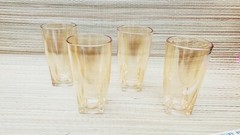 Peach Luster Tumblers Swirl Mid Century Drinking Glasses Square Bottom Set of 4