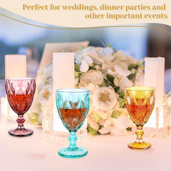 Set of 12 Vintage Glass Goblets Bulk 10 oz Multi Colored Stemware Wine Glasses C