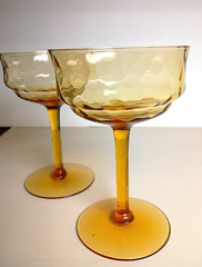 Approx 1940’s Fostoria Amber Champagne Diamond Optic Glasses 2 (5.5»H)