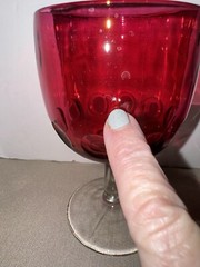 Lot of 2 Vintage Bartlett Collins Thumbprint Cranberry Red Glass Goblets