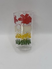 Vintage Swanky Swig Glass Tumbler, 5″ with Red, White, Yellow & Green Flowers