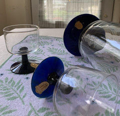 Vintage MCM Blefeld Portugal glass Clear & Cobalt Blue Cocktail set 6 pcs