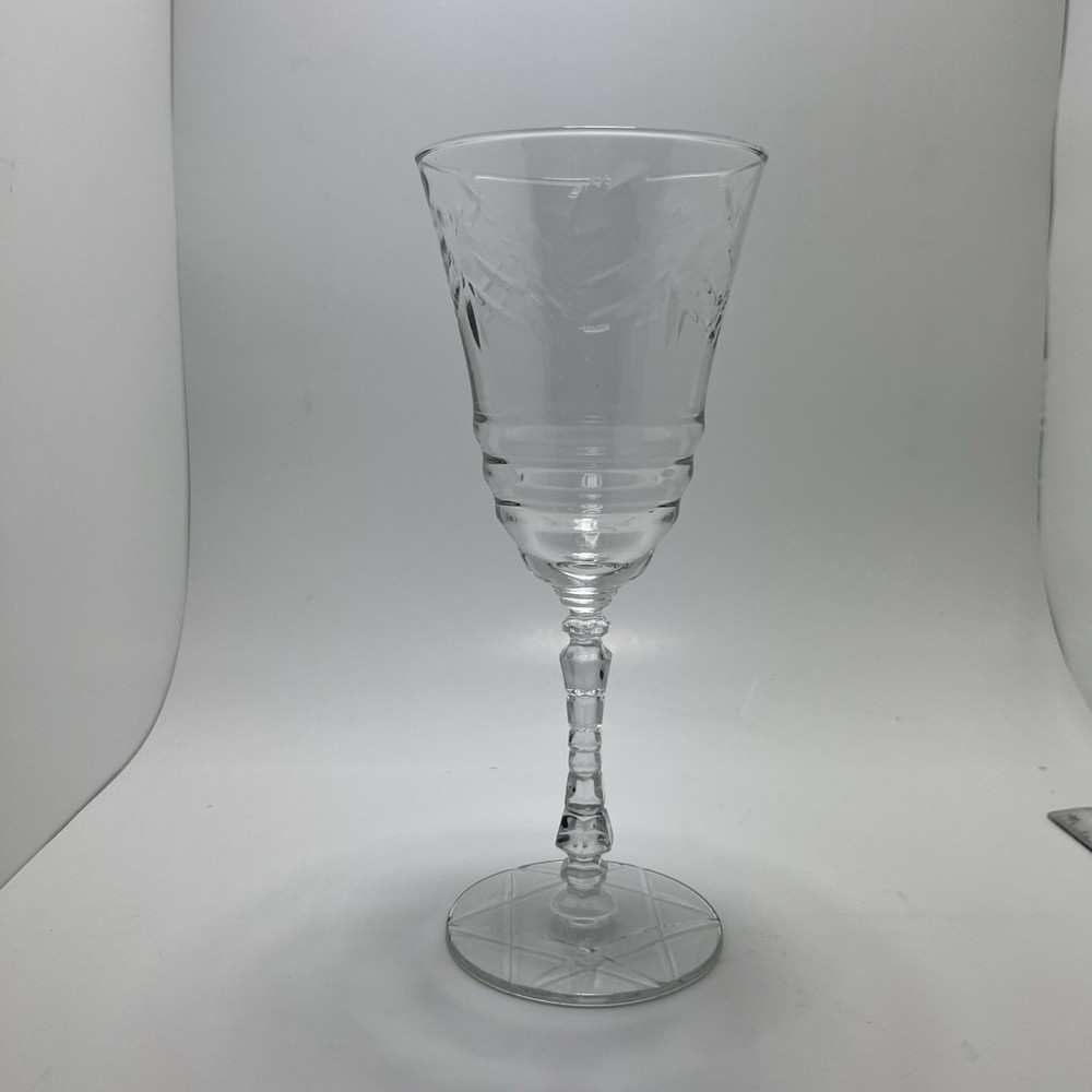 Vintage Libbey Arctic Rose Etched Long Stem Wine Glass