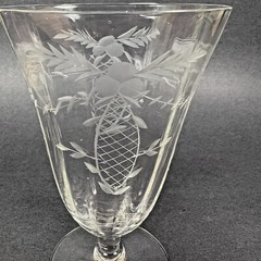 Crystal Tea Glasses Clear Glass Etched Cut Footed Paneled Optic Floral Lot of 8