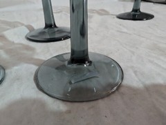 Set Of 4 Vintage Libbey Blue/Gray Optic Swirl Smoke Water Goblets Wine 6.5″