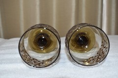 2 Vintage MCM Libbey Prado Stemmed Wine Glasses Scroll Embossed Tawny Brown