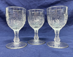 Set of 3 1910 Lancaster Glass EAPG Basket a.k.a Rustic Rose Wine Glasses