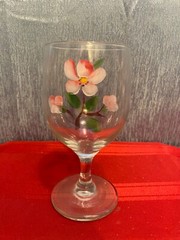 Vintage Handpainted Pink Dogwood Footed Goblet
