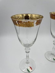 Vintage Cristalleria Fratelli Fumo Gold Rimmed Wine Glasses 8.5” Handmade Italy
