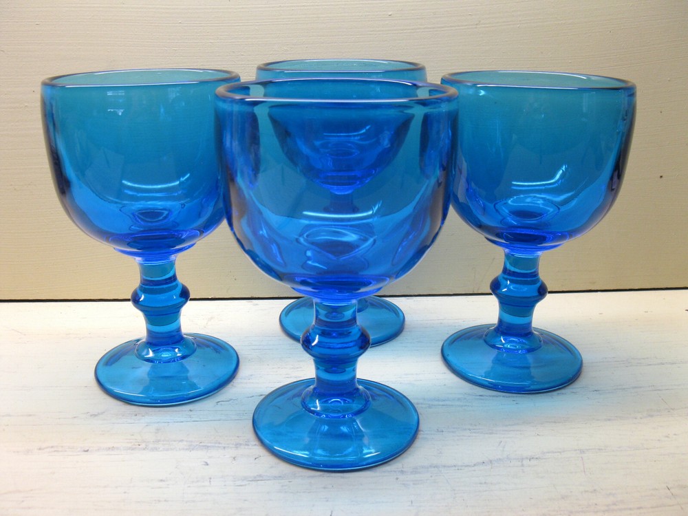 Vintage Imperial Glass Hoffman House Antique Blue (4) Tall Water Goblets 6 3/8″