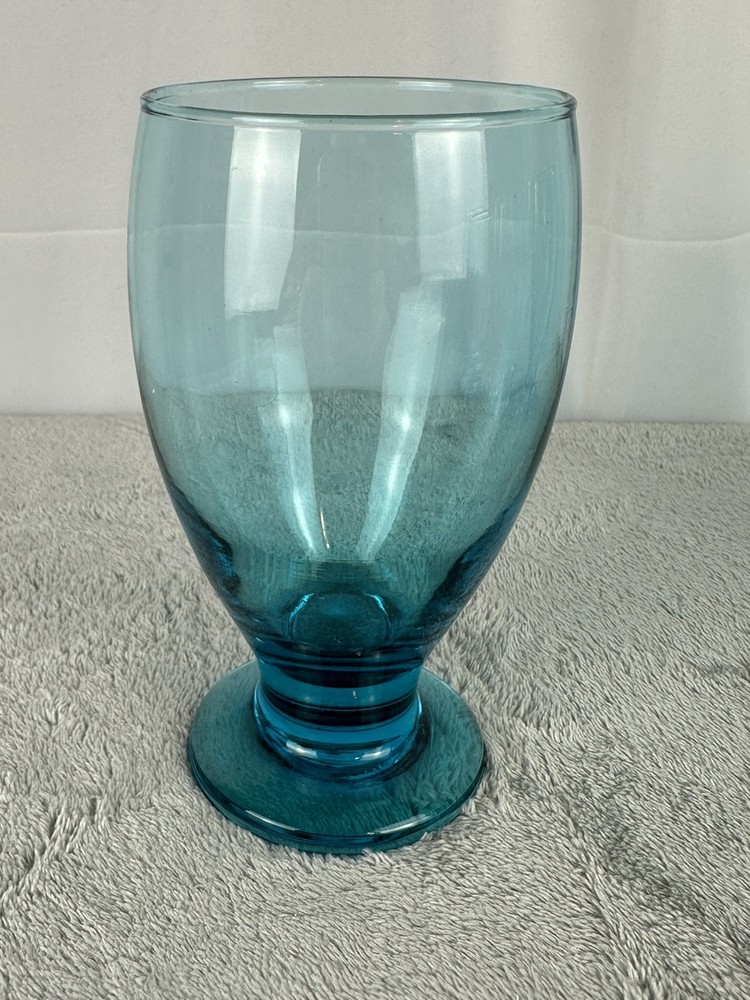 Vintage Libbey Aqua Teal Blue Footed Cocktail Iced Tea Glass Tumbler