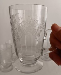 Set of 6 FRY Glasses Iced Tea Grape Etch Footed Handled Lemonade early 1900s