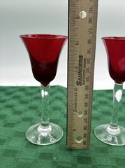 Vintage Red And Clear Bell-shaped Cordial Glass Set Of 2