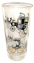 Libbey Glass Antique Carriages Coaches Tumbler Clear Black White Silver Gold
