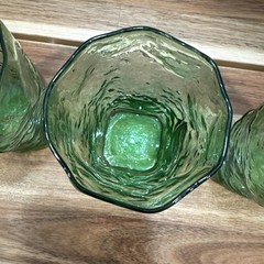 THREE Mid Century MORGANTOWN Green CRINKLE Tumblers 10 oz Glasses 4 1/8″ Tall