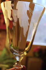 Vtg Set 7 HUNTINGTON OPTIC CRYSTAL Water Goblets FROSTED DRAPED LEAVES c1931