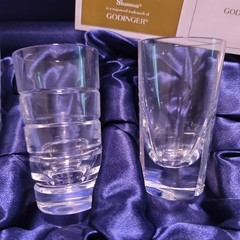 Set Of 4 Faberge Heavy Crystal Shot Glasses 3.6” France In Box