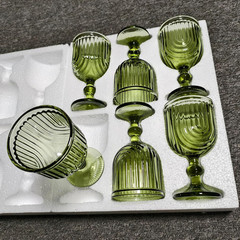 Green Water Goblets Glassware Wine Glasses Grinking Set of 6 Vintage Cups 10 Ou