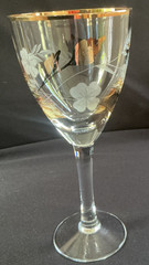 Vintage Gold Fall Leaf Wine Glass Mid-Century Toscany Romania Crystal Gold