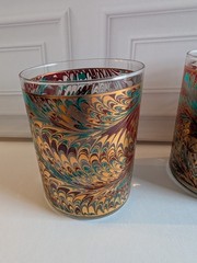 5 MCM 22K Gold Culver Peacock Feather Swirl Old Fashion Glasses Barware Whiskey
