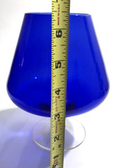Vtg Lg Brandy Snifter Cobalt Blue w Clear Swirl Ball Stem and Pedestal 28 fl oz