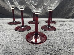 6 Vintage Cristal d’ Arques Ruby Red Wine Glass Red Stem Glasses Excellent