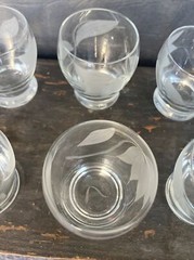 vintage etched glass cordial cocktail set of six Mid Century Barware Glasses