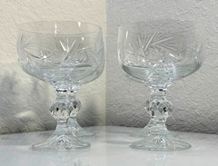 Set Of 4 Crystal Etched Goblets with Geometric Stem & Starburst Design 3.5″Dx5″H