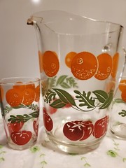 SALE! WAS 38. VTG MCM HAZEL ATLAS JUICE PITCHER 5 JUICE GLASSES 1950’S