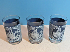 Vintage Currier & Ives Jeannette Royal Steamboat 4 oz Juice Glass Set of 3