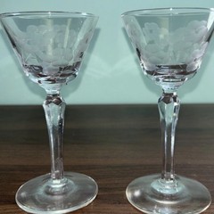 Vintage Corsage Etched Crystal Cordial Stemmed 5.75” Cocktail Glasses Set of 2