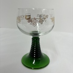 Vtg Schmitt Sohne Wine Glass Grape Vines Beehive Green Stem W Germany 0.1 L