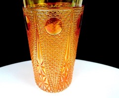Jain Carnival Glass India Marigold Beaded Spears Vintage 5 3/8″ Tumbler 1935