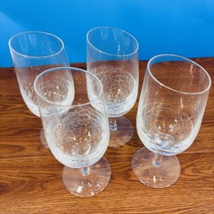 Pier 1 Clear Crackle Glass Slanted Rim Wine Water Stem Glasses – Set of 4 Slant