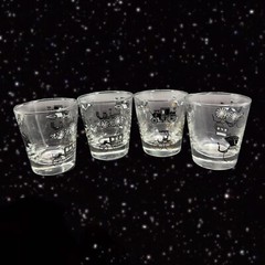 Vintage Libbey Horseless Carriage Whiskey Tumbler set 4 Low Ball Barware Glasses