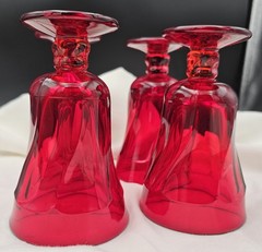 Ruby Red Glass Goblets Set of 4 Vintage Footed Juice Wine Glasses 5”