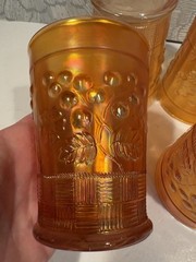 Set Of 4 Pretty Marigold Northwood Carnival Glass Raspberry Tumbler