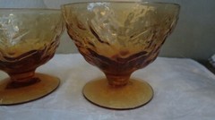 3 Seneca Driftwood Morgantown Crinkle Amber Sherbet Champagne Goblets
