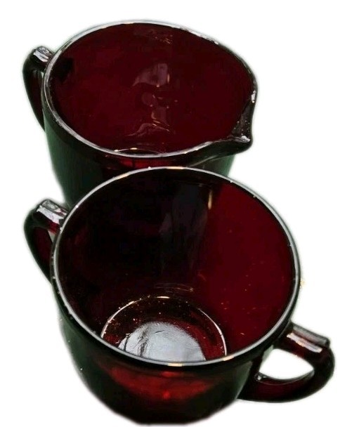 Vintage Anchor Hocking Royal Ruby Red Glass Cream & Sugar Set