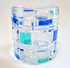 MIKASA Stratton Blue Green Glass Whiskey Dbl. Old Fashioned Low Ball in Box 1999