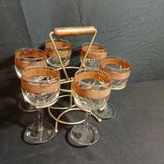 Culver 22k Gold 6 Wine Glasses & Carrier Complete Tortoise Shell Design