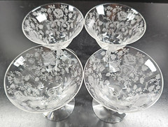 4 Cambridge Roselyn Low Sherbet Set Vintage Clear Floral Etch Drink Stemware Lot