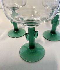 Set Of 4 Saguaro Cactus Green Stem Margarita Glasses Clear Top 10 oz 6 in