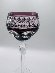 Vintage Amethyst Purple Cut To Clear Crystal Hock Wine Glass Diamond Goblet